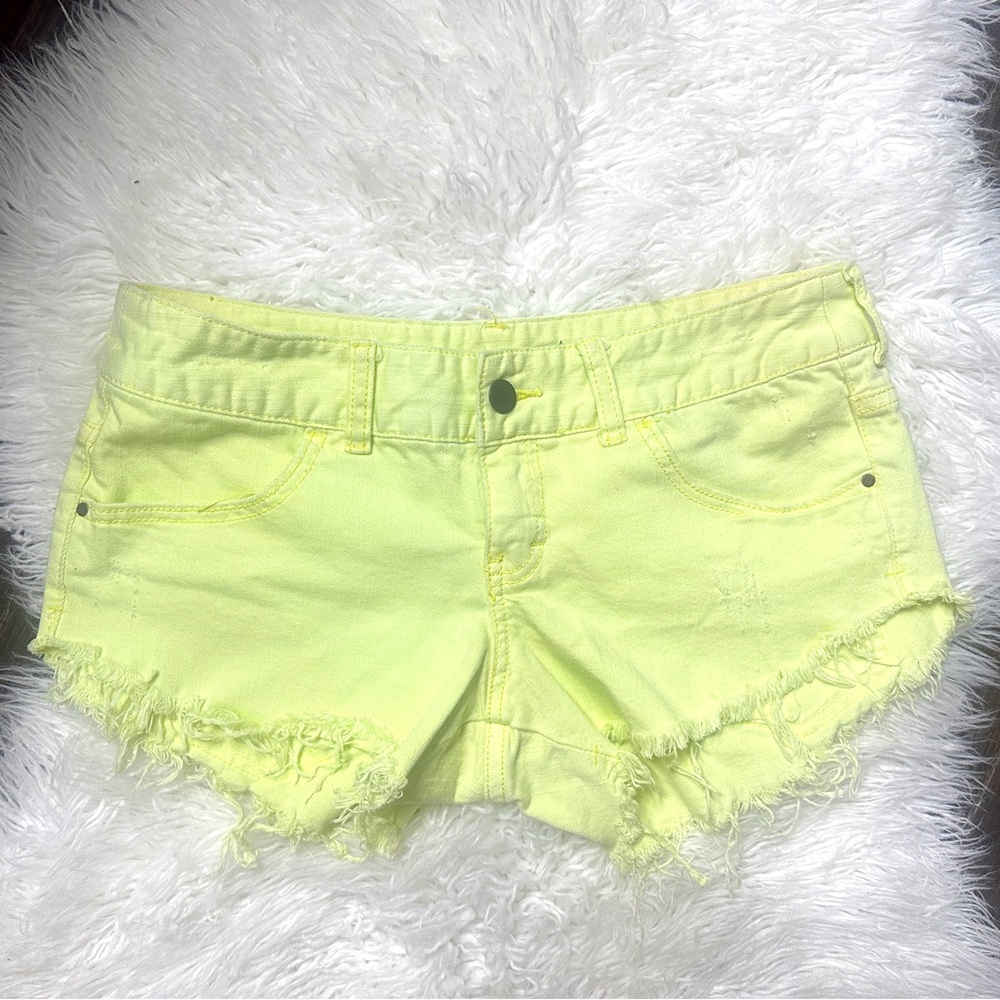 Billabong Neon Yellow Denim Cut Off Shorts